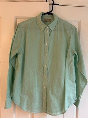 Everlane Poplin Button Up Shirt Relaxed fit in Green White stripes. Size 4